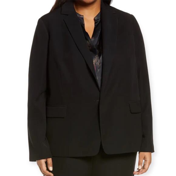 Vince Crepe One Button Blazer Jacket Flap Pockets Black Size 20 - Picture 1 of 11